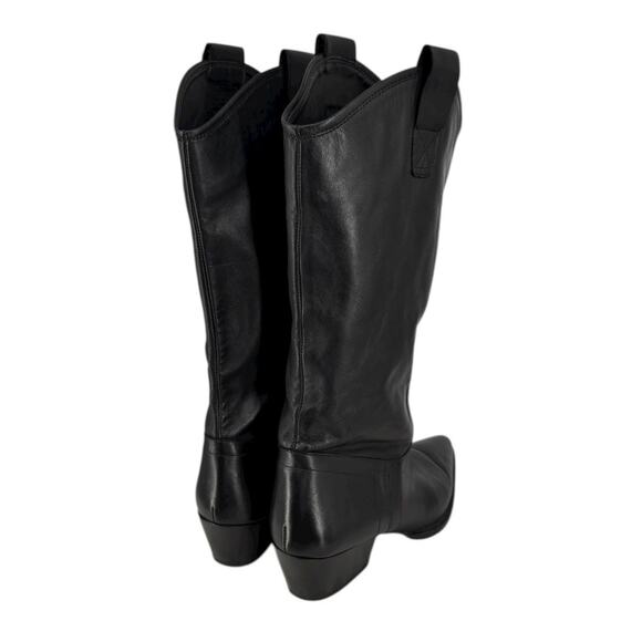 Zara Tall Western Leather Boots Black Womens Size 7.5 Point Toe Cowgirl - Picture 13 of 16